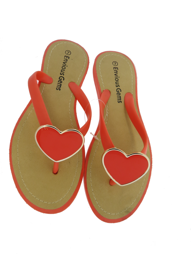 Envious Gems Women's Coral Flip Flop Sandals with Heart Charm